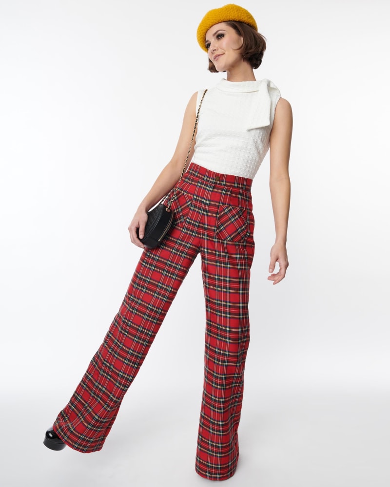 Red high waisted plaid pants outlet